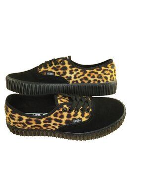 Vans Women's Authentic Creeper Leopard Black Canvas Suede shoes Size 8 NIB